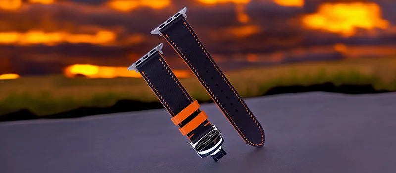 Black Orange Leather Apple Watch Band from Leathix