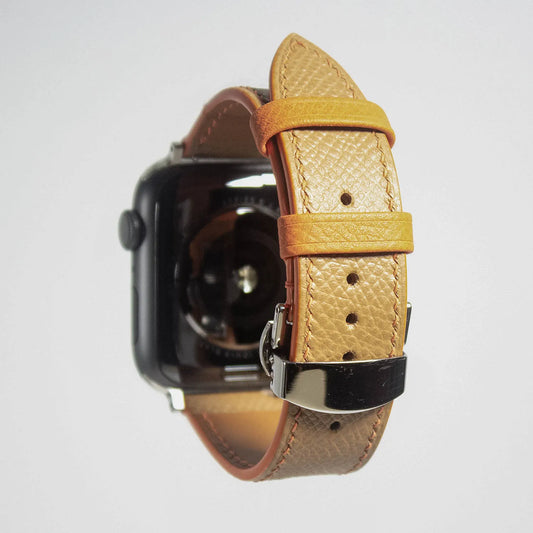 Apple watch bands in elegant beige Epsom leather, perfect for a subtle yet stylish upgrade to your wearable technology.