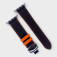 Dynamic leather watch bands in black and orange Swift leather, stylish and eye-catching.