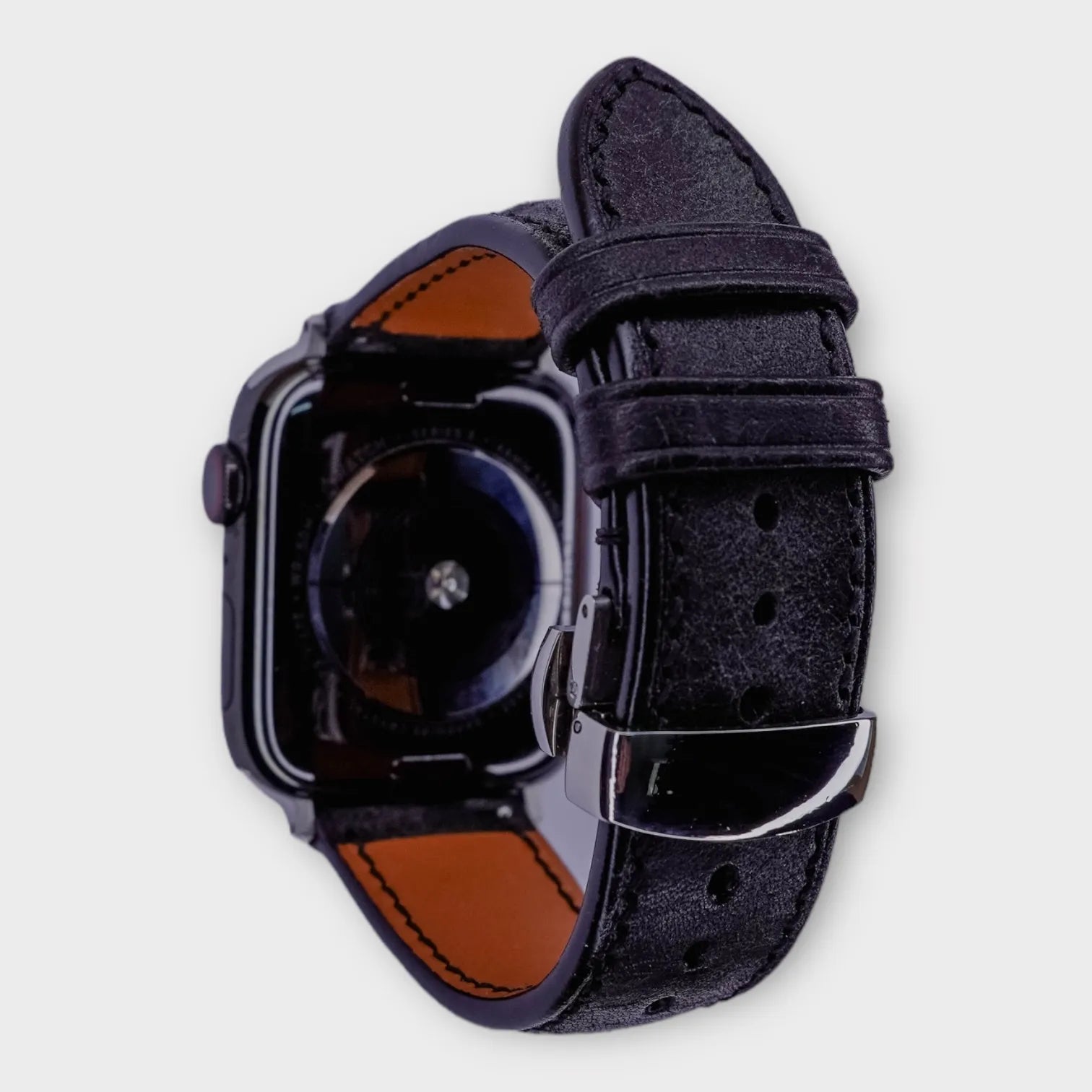Apple watch leather band crafted from rugged black Pueblo leather for a timeless look.
