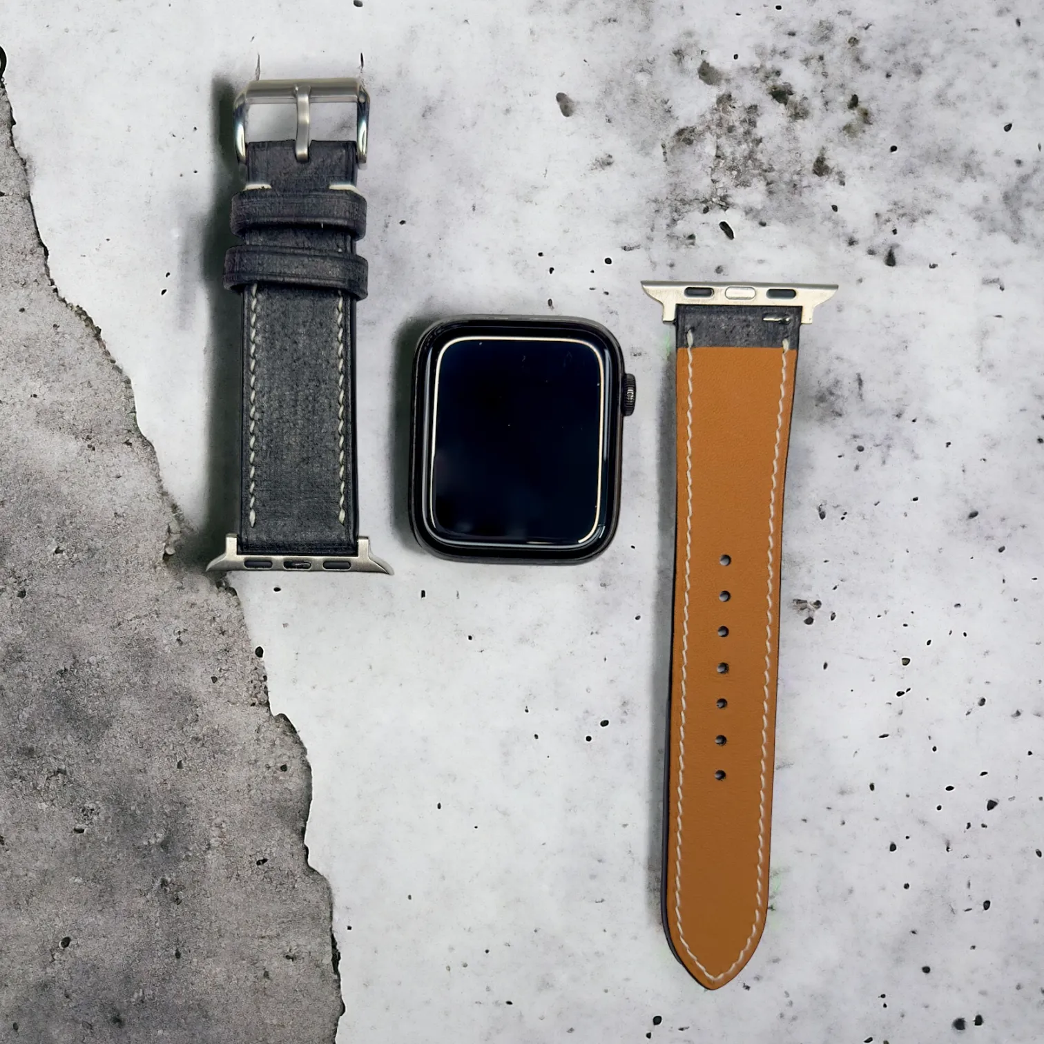 Durable leather watch straps in black Babele leather, providing a sleek look and lasting performance.