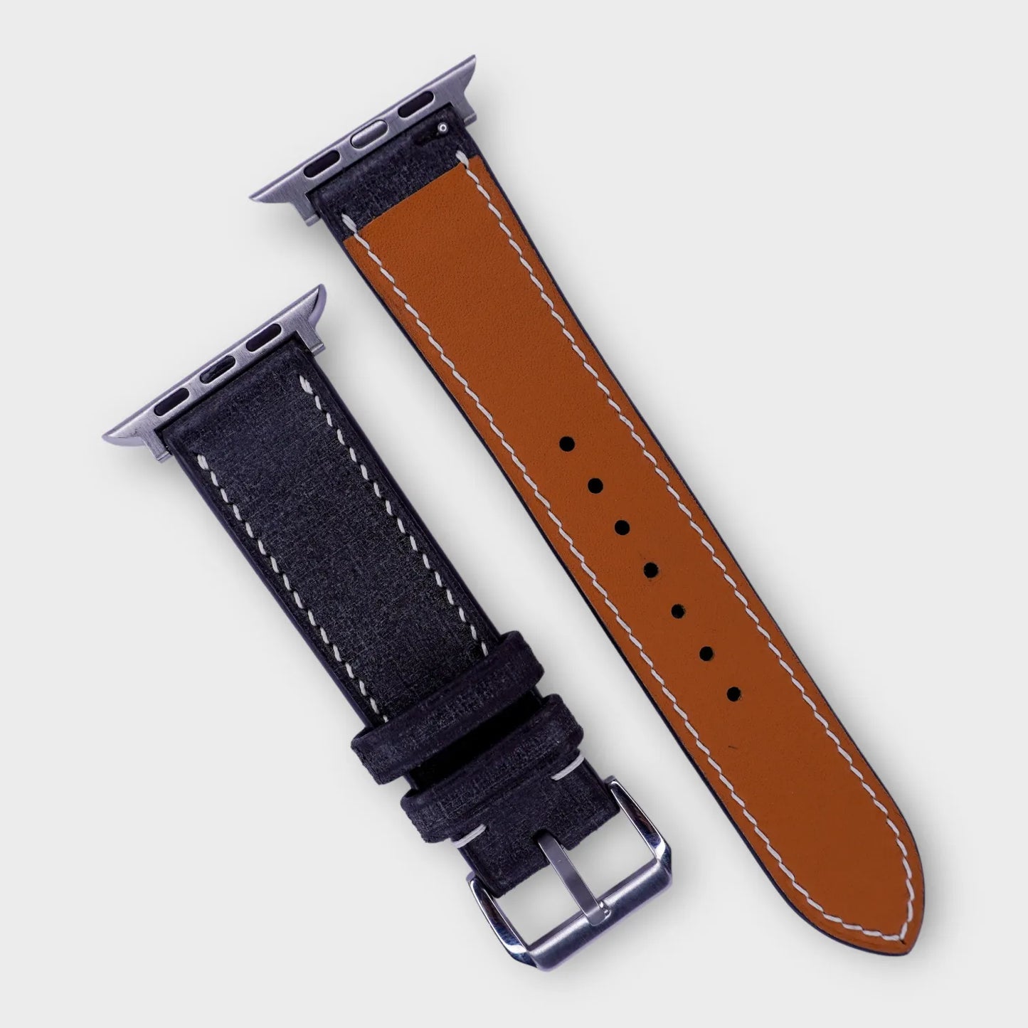 Stylish leather watch bands in sleek black Babele leather, designed for durability and elegance.