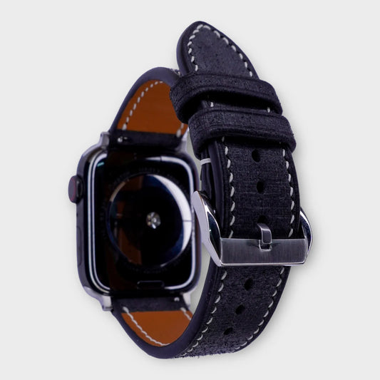 Luxury apple watch leather band crafted from durable black Babele leather, sleek and robust.