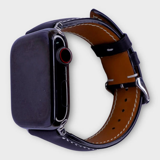 Premium leather Apple Watch band in black Nappa, epitome of softness and luxury.
