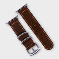 Rich leather watch bands in dark brown waxy leather, epitome of premium quality.