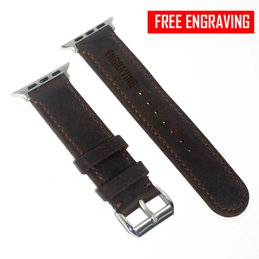 Dark Brown Waxy Leather Apple Watch Band - Rugged Elegance