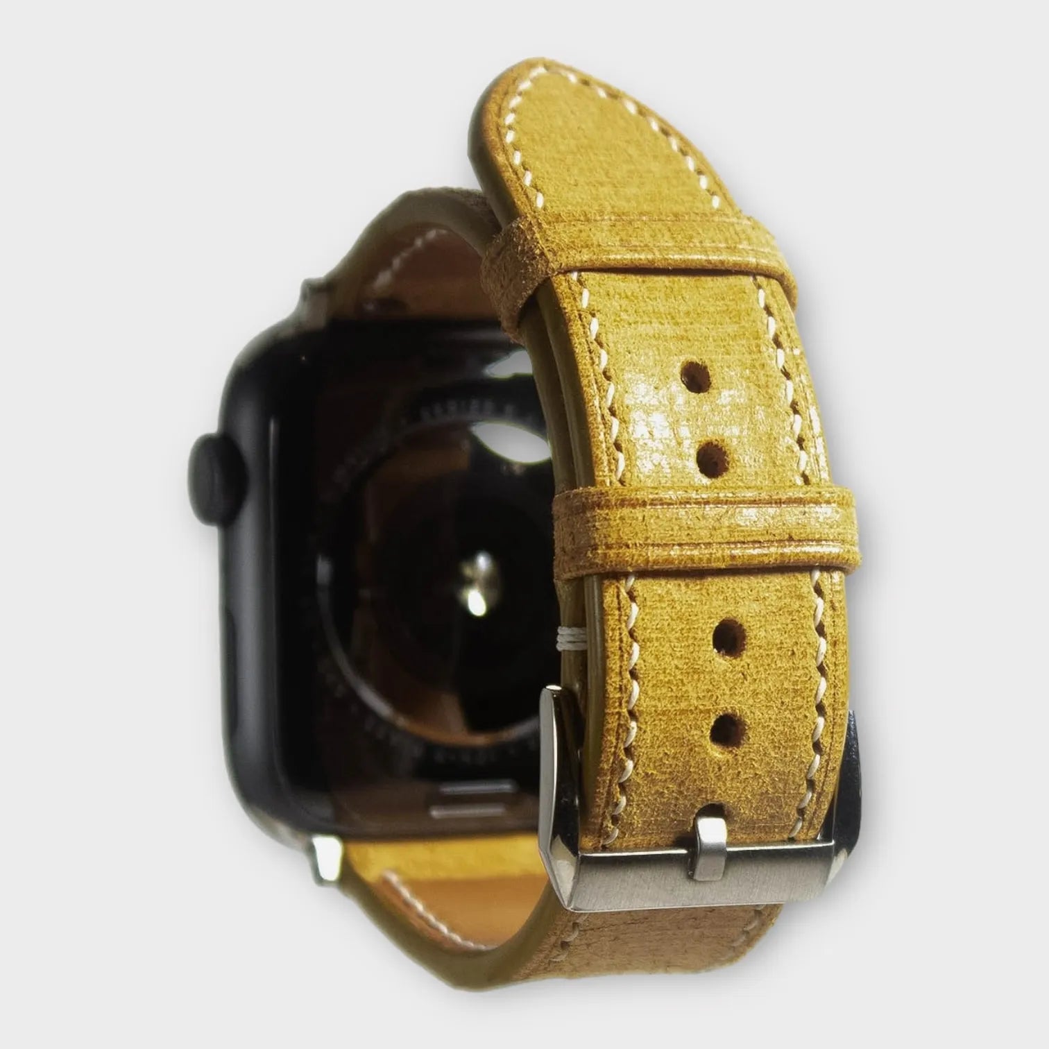 Apple watch bands in elegant yellow Babele leather, perfect for adding a pop of color to your wardrobe.