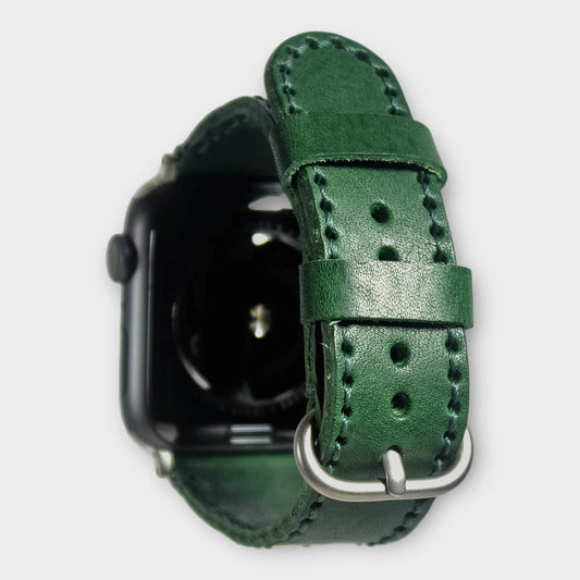 Apple watch bands in premium quality green Buttero Veg leather, perfect for adding a touch of elegance to your device.
