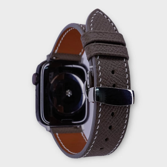 Sleek apple watch leather band crafted from durable grey Epsom leather for a luxurious look.