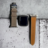 Designer leather iwatch band in grey Epsom leather, merging durability with high-end aesthetics.