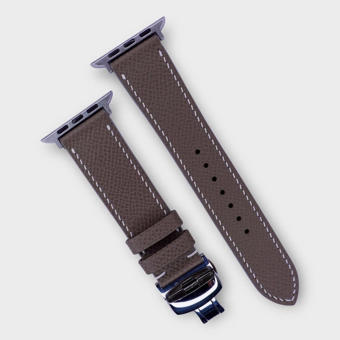 High-quality leather watch bands in grey Epsom leather, combining luxury with durability.