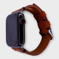 Leather Apple Watch band in light brown Pueblo, showcasing exquisite artisan craftsmanship.