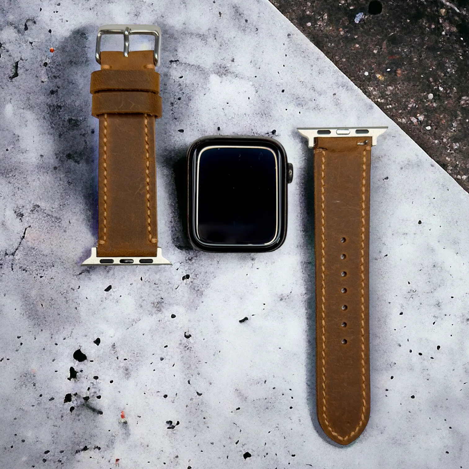 Classic leather iwatch band in brown waxy leather, seamlessly blending luxury and functionality.
