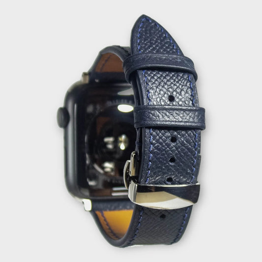 Apple watch bands in navy Epsom leather, exuding an elegant style that complements any wardrobe.