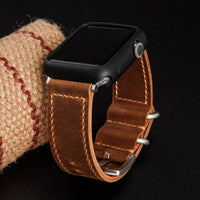 Best Apple Watch bands, artisan Italian waxy leather, luxurious dark brown
