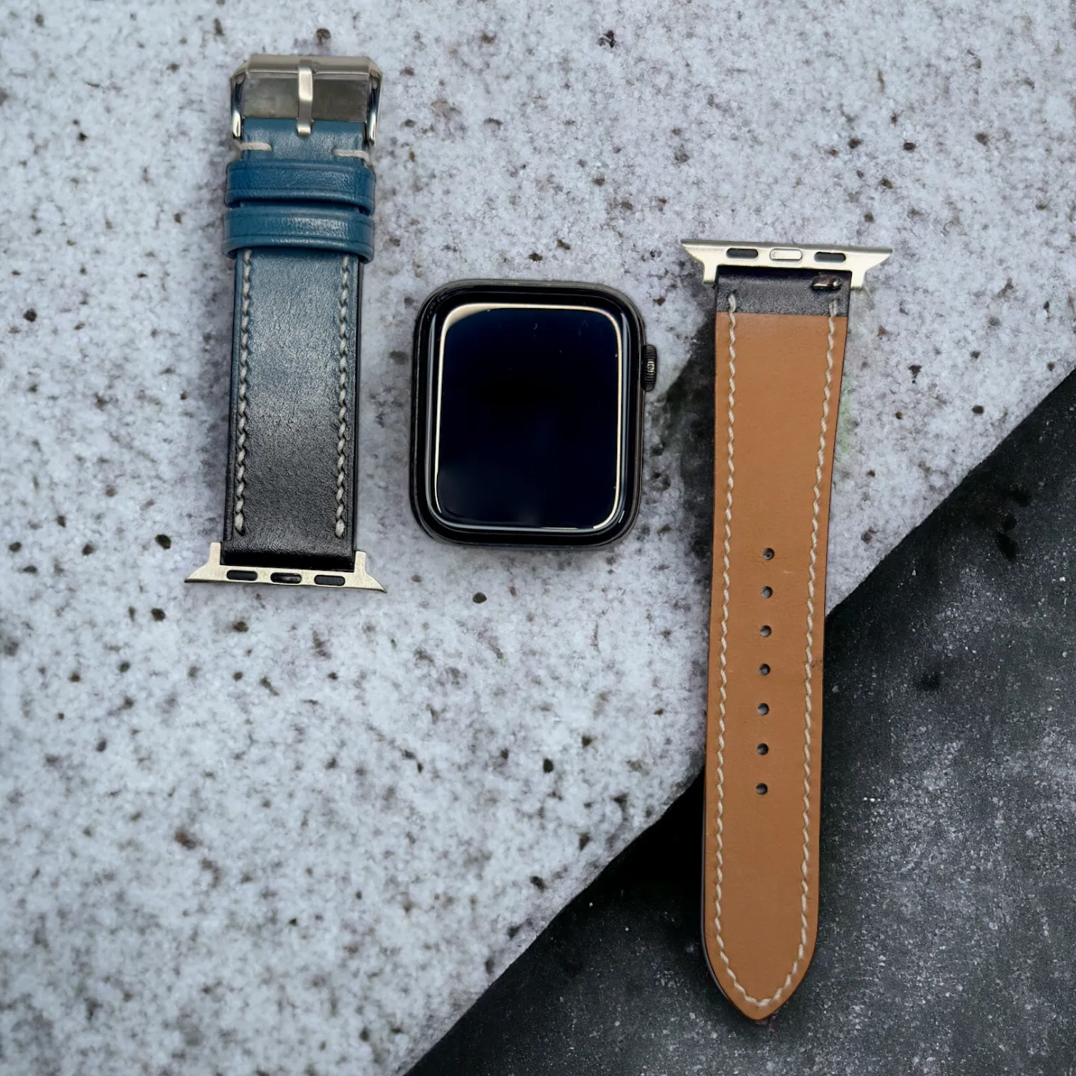 Chic leather band for Apple Watch, Veg leather with blue to black gradient design.