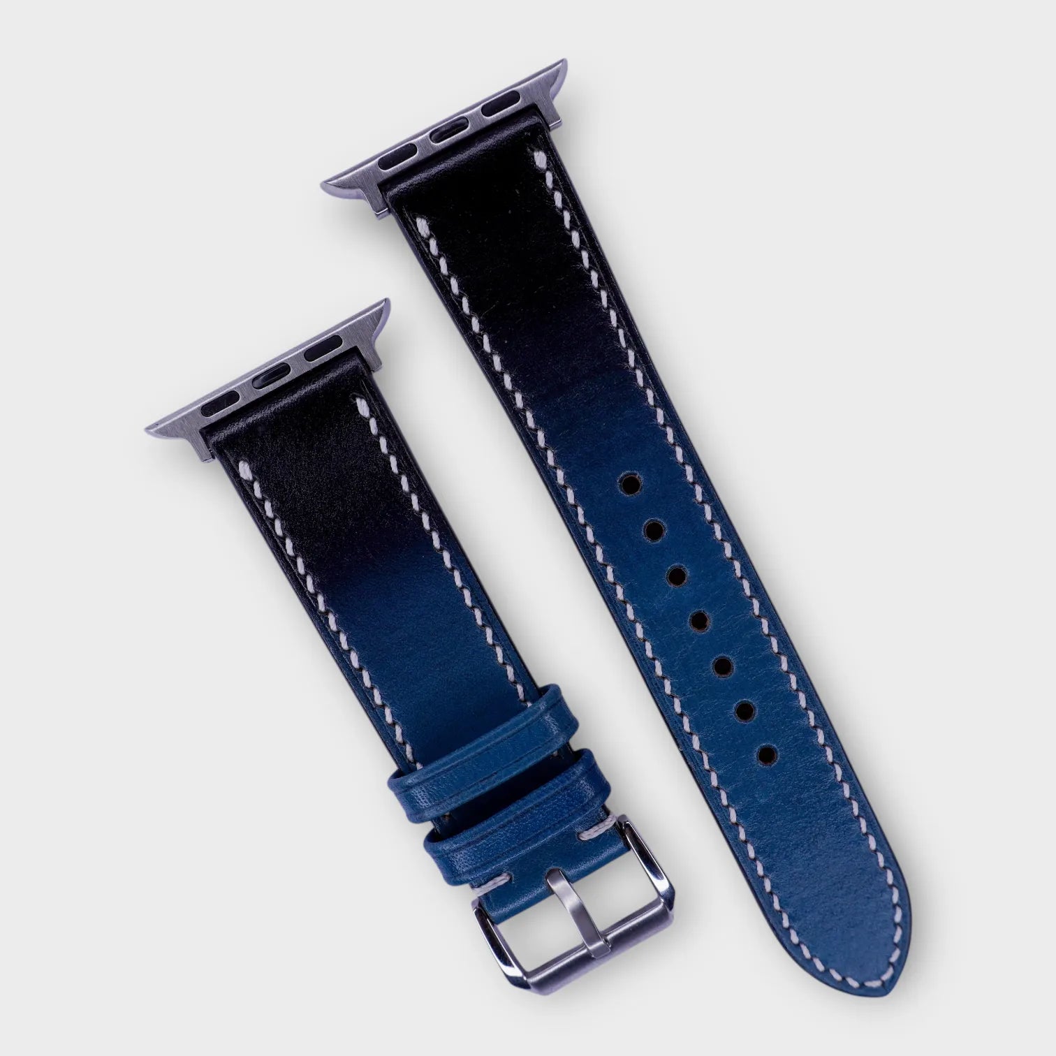 Vibrant leather watch bands, blue to black gradient Veg leather for Apple Watch.