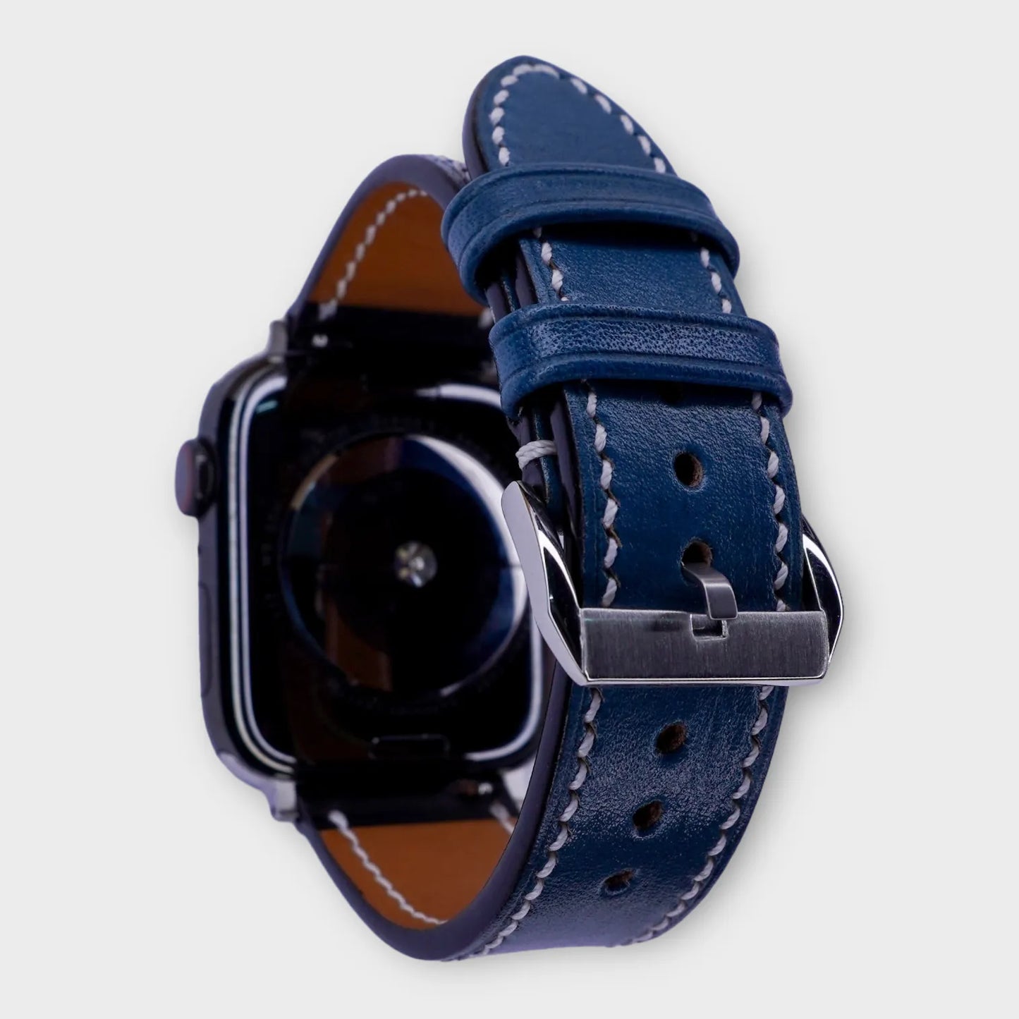 Stylish apple watch leather band in Veg leather, featuring a blue to black gradient.