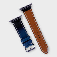Durable leather watch straps in Veg leather, blue to black gradient for a modern look.