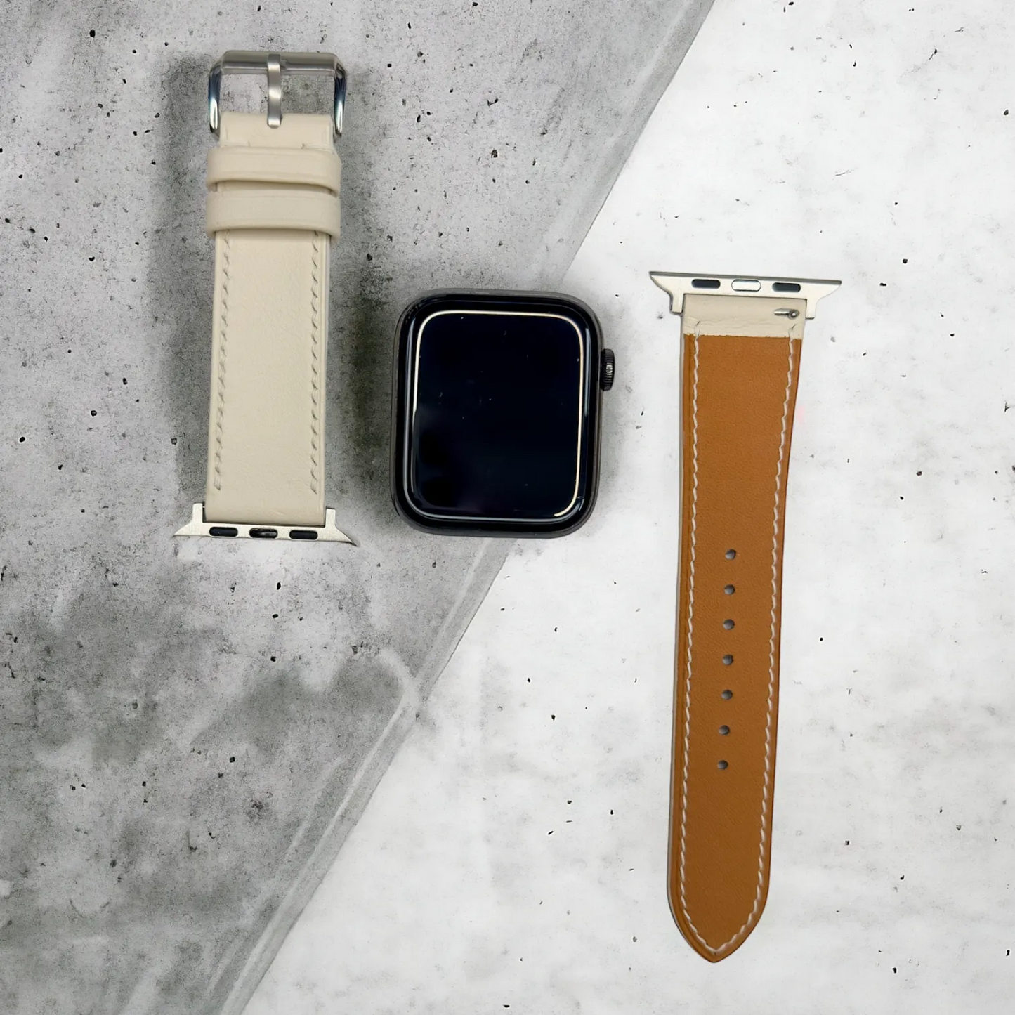 Designer leather iwatch band in white French Swift leather, showcasing refined elegance.