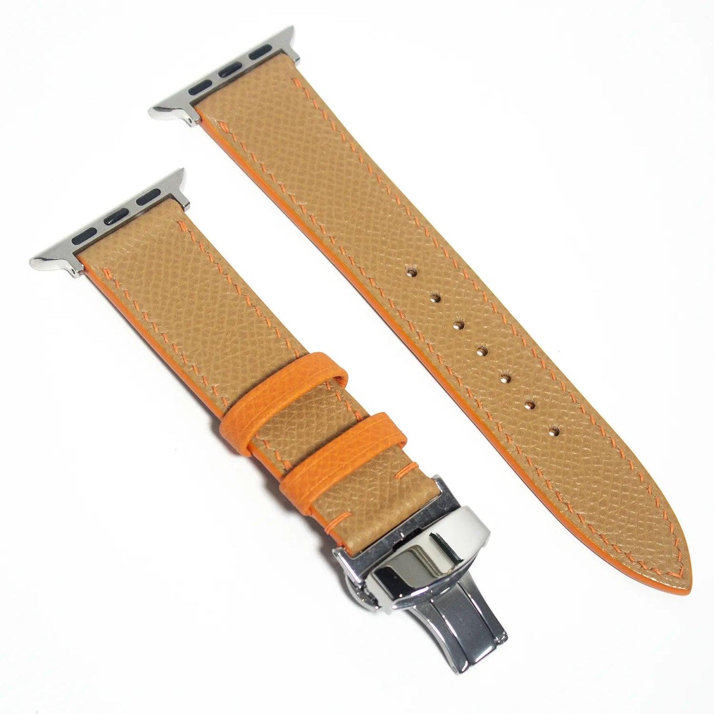 Refined leather Apple Watch band in beige Epsom leather, ideal for those seeking a sophisticated and neutral accessory.