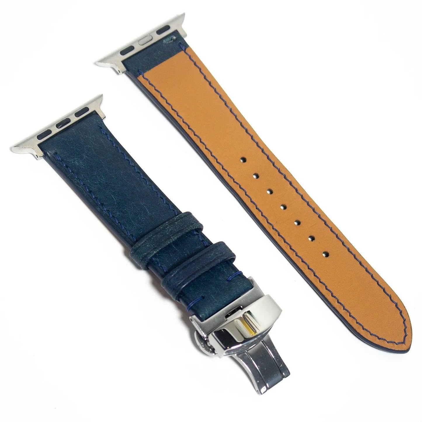 Sophisticated leather watch bands made from Italian blue Pueblo leather, designed for durability and style.