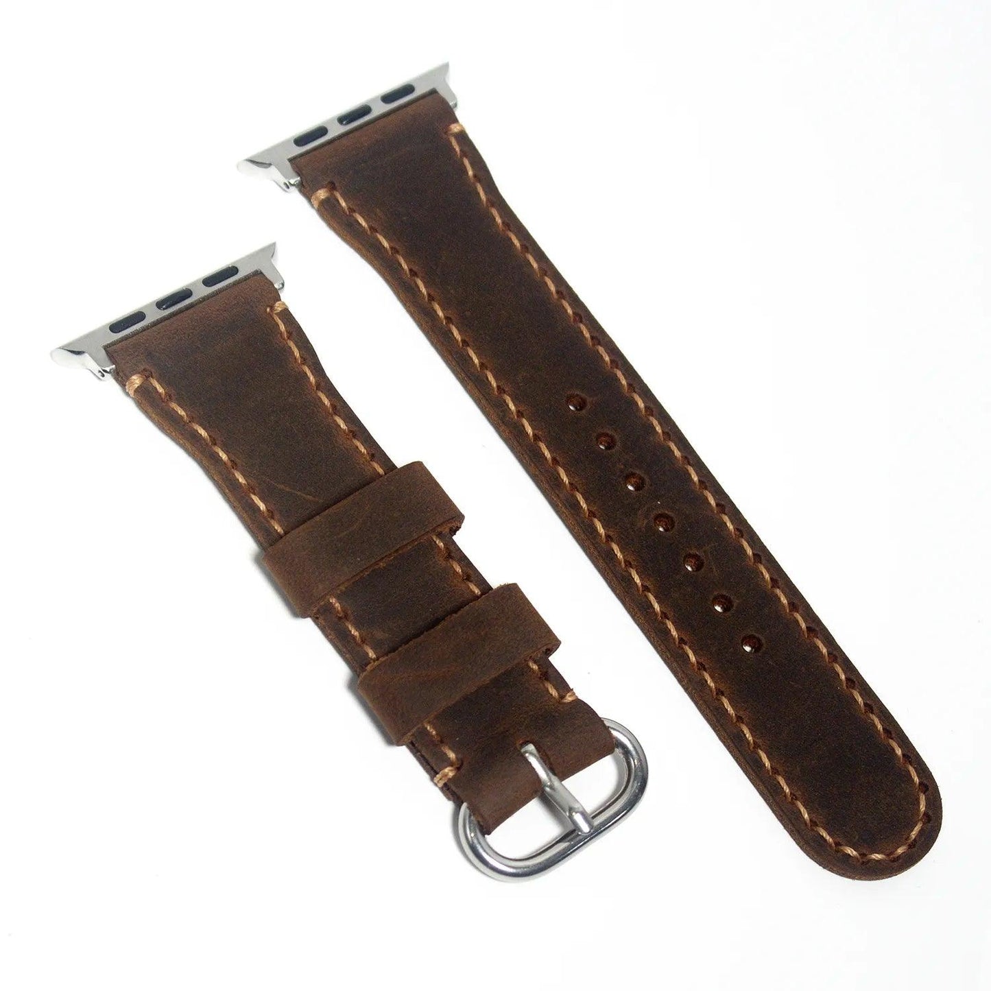 Luxurious leather Apple Watch band in brown waxy leather, perfect for those who value refined style.