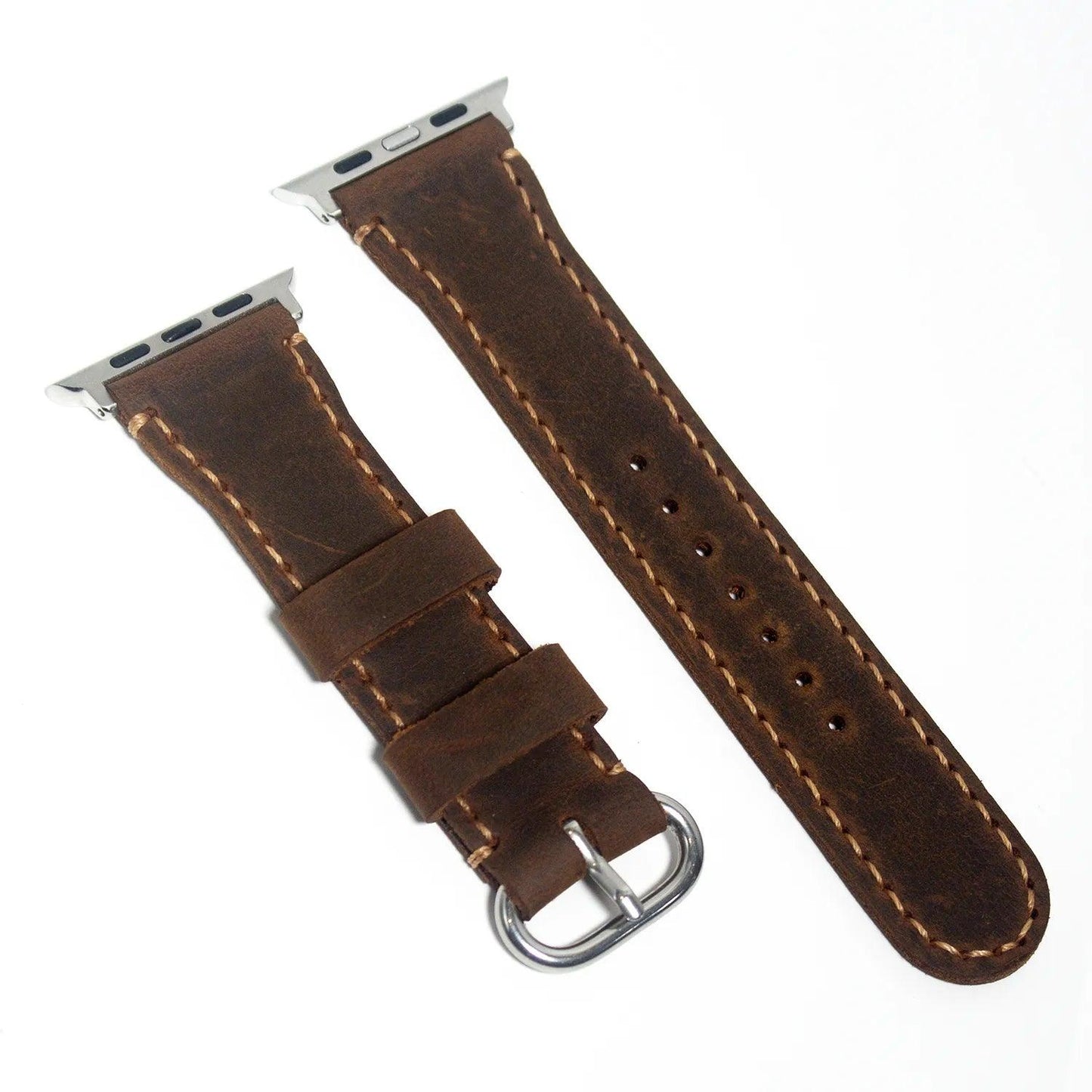 Classic leather watch bands crafted from brown waxy leather, designed to offer a touch of refined style.