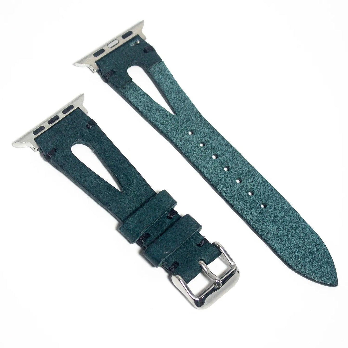 Artisan leather watch bands made from dark cyan Pueblo leather, Italian crafted for unparalleled elegance.