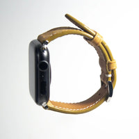 Vibrant apple watch leather band crafted from yellow Babele leather, adding elegance to any outfit.