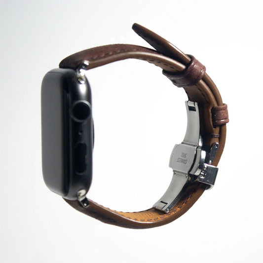 Refined apple watch leather band crafted from Italian brown Pueblo leather, embodying artisanal elegance.