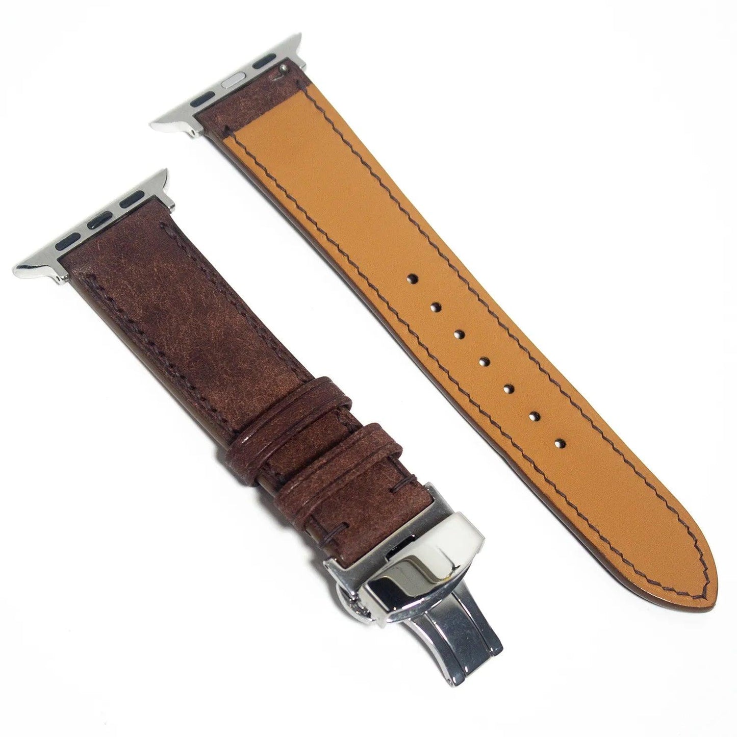 Handcrafted leather watch bands from Italian brown Pueblo leather, perfect for those seeking artisanal elegance.