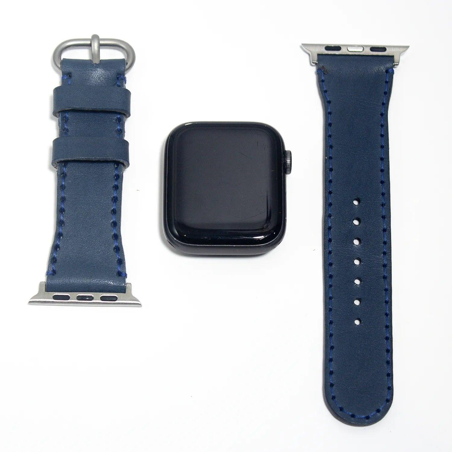 Durable leather watch straps in blue Buttero Veg leather, offering elegance and long-lasting craftsmanship.