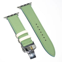 Elegant leather Apple Watch band crafted from mint green Swift leather for a unique aesthetic.
