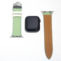 Durable leather watch straps in a striking mint green Swift leather, combining functionality with flair.