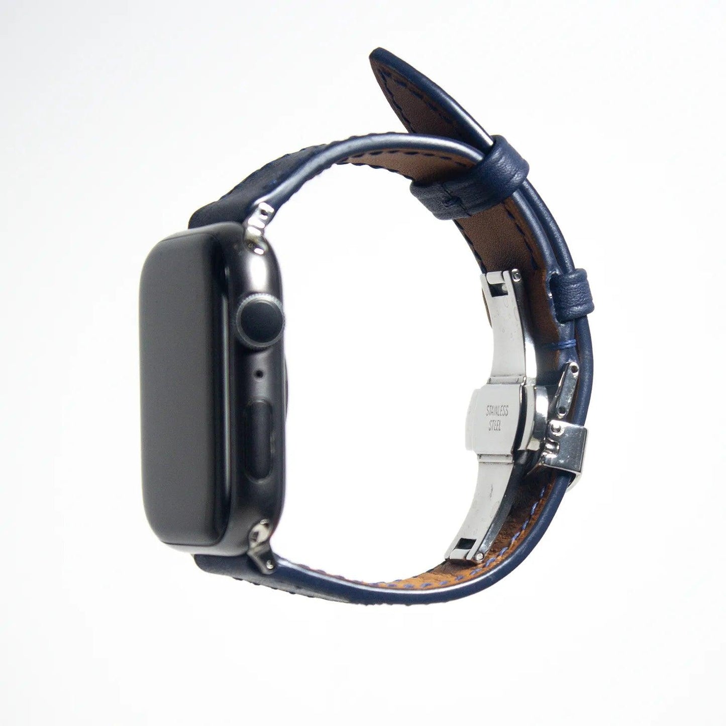 Sophisticated apple watch leather band crafted from navy blue Swift leather, exemplifying classic elegance.