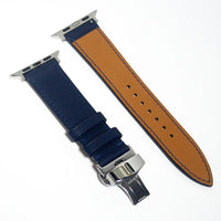 Luxurious leather watch bands made from navy blue Swift leather, designed for classic elegance and lasting style.