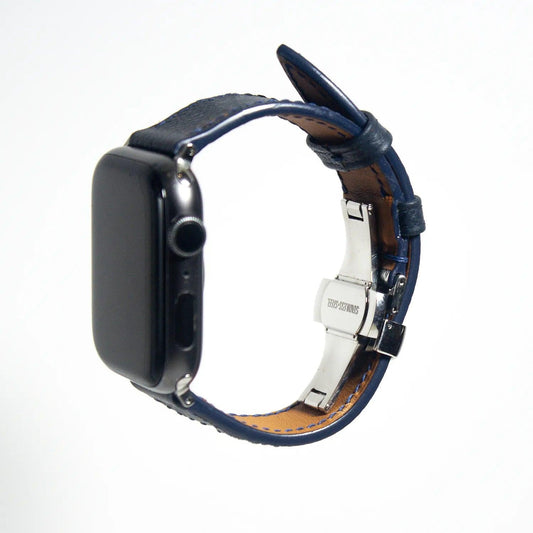 Refined apple watch leather band crafted from navy Epsom leather, perfect for achieving a sophisticated look.