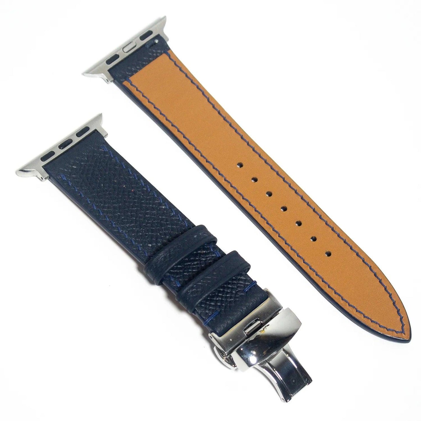 Classic leather watch bands in navy Epsom leather, designed to offer durability and an elegant style.