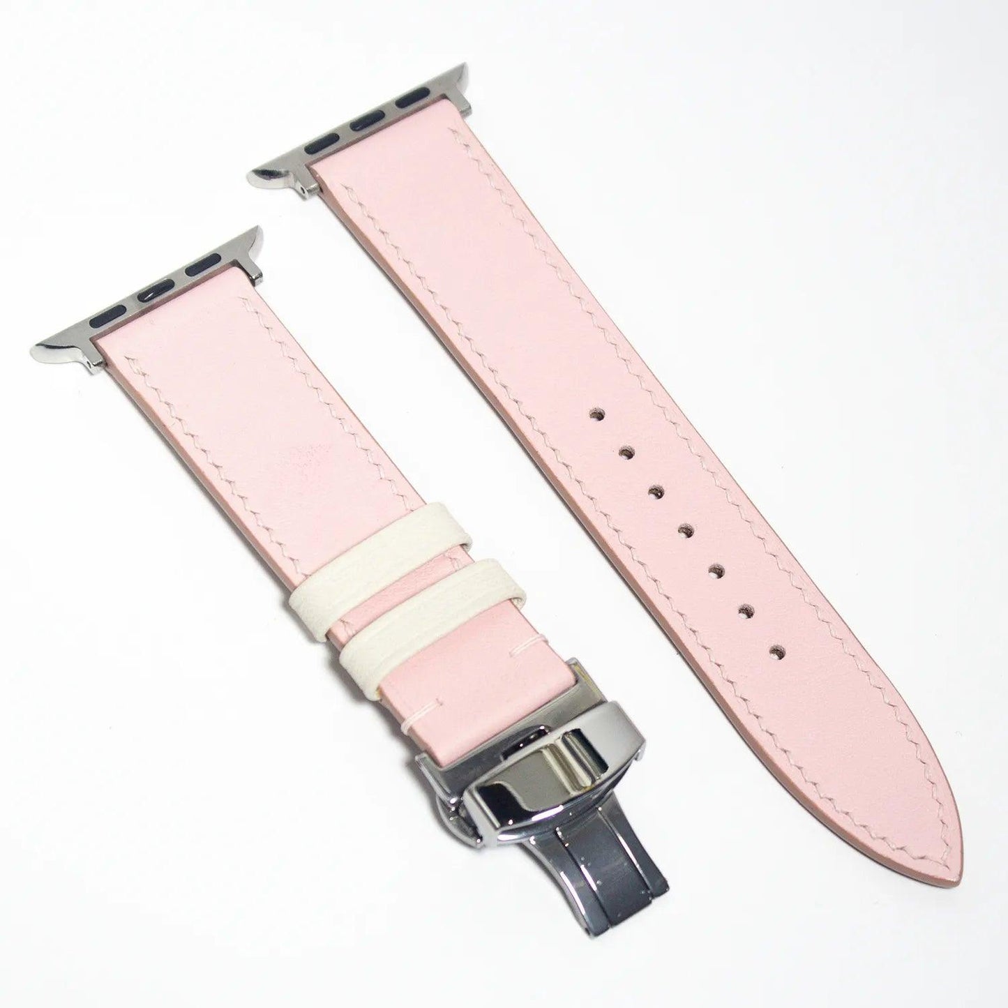 Elegant leather Apple Watch band in pink Swift leather, adding a touch of sophistication to your style.