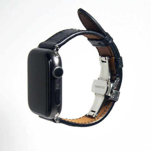 Refined apple watch leather band crafted from sleek black Epsom leather, perfect for both casual and formal wear.