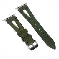 Unique leather watch bands made from vibrant green Pueblo leather, bringing a fresh look to your wearable tech.